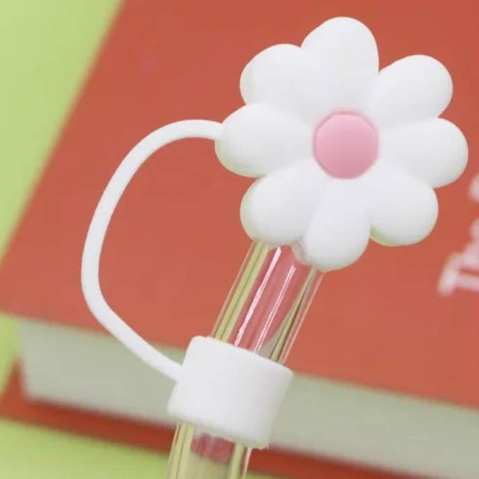 Mint/White Flower Straw Cover - 10mm