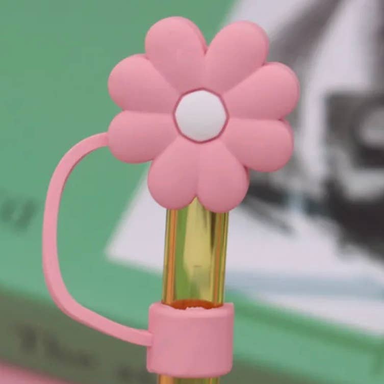 Mint/White Flower Straw Cover - 10mm