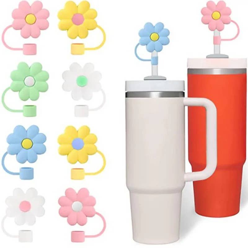 Mint/White Flower Straw Cover - 10mm