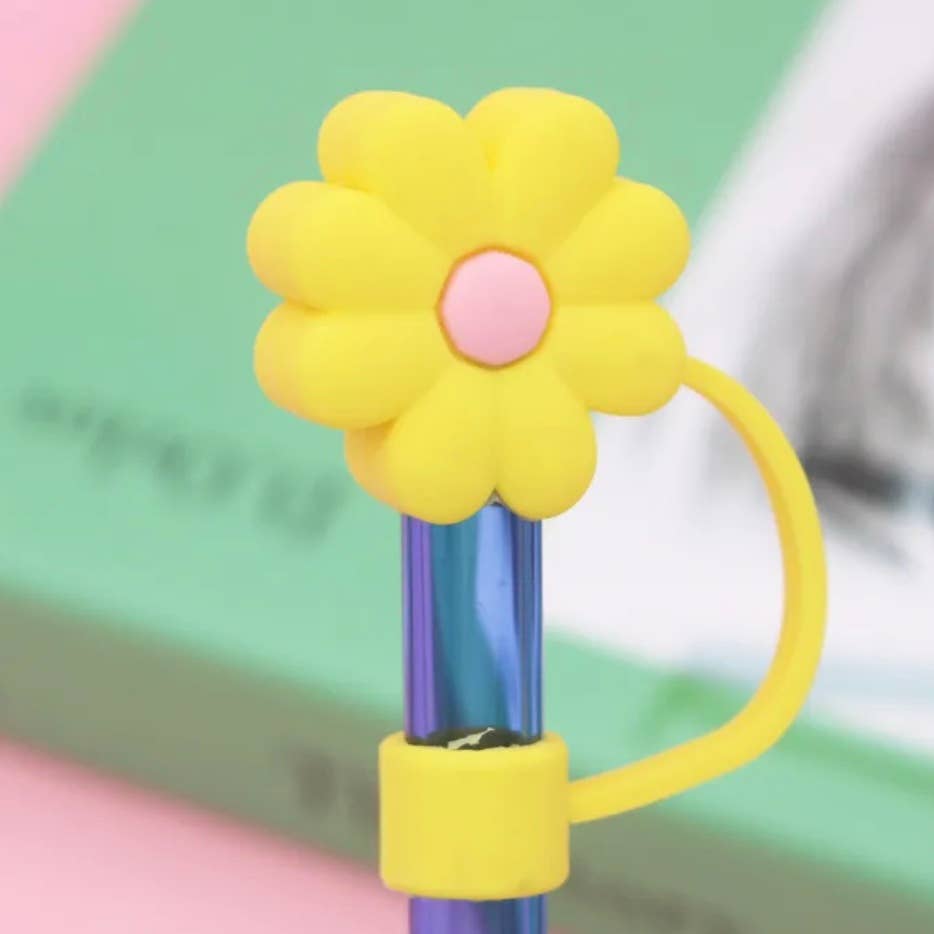Yellow/Blue Flower Straw Cover - 10mm
