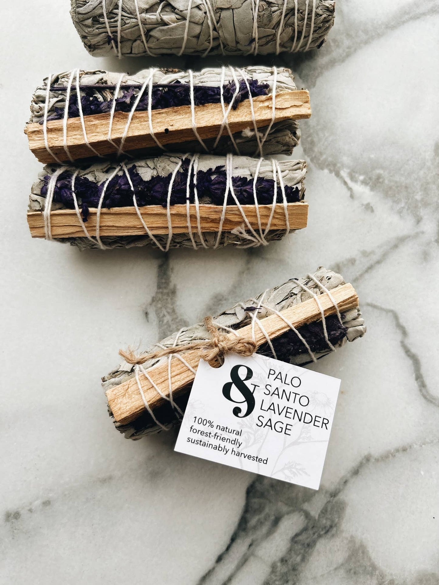 Forest-friendly Palo santo, Lavender and White Sage smudge