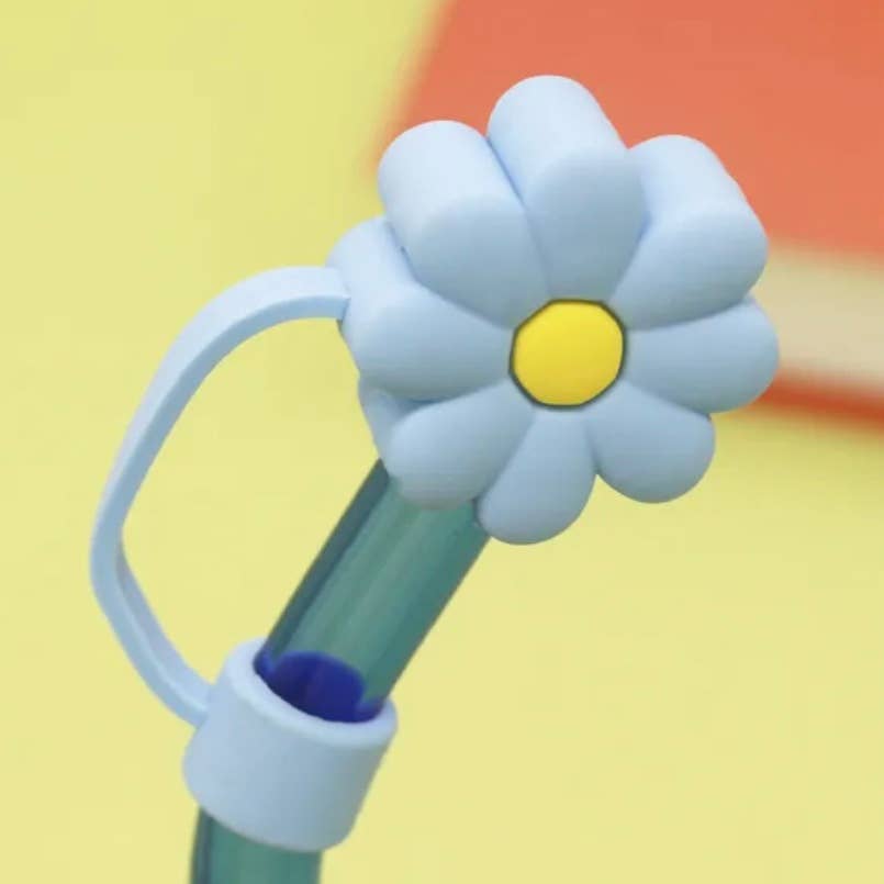 Yellow/Blue Flower Straw Cover - 10mm