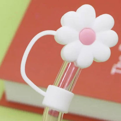 Mint/White Flower Straw Cover - 10mm