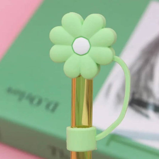 Mint/White Flower Straw Cover - 10mm