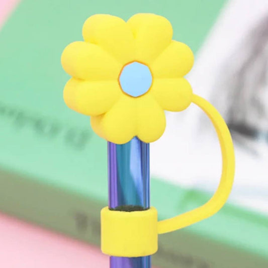 Yellow/Blue Flower Straw Cover - 10mm